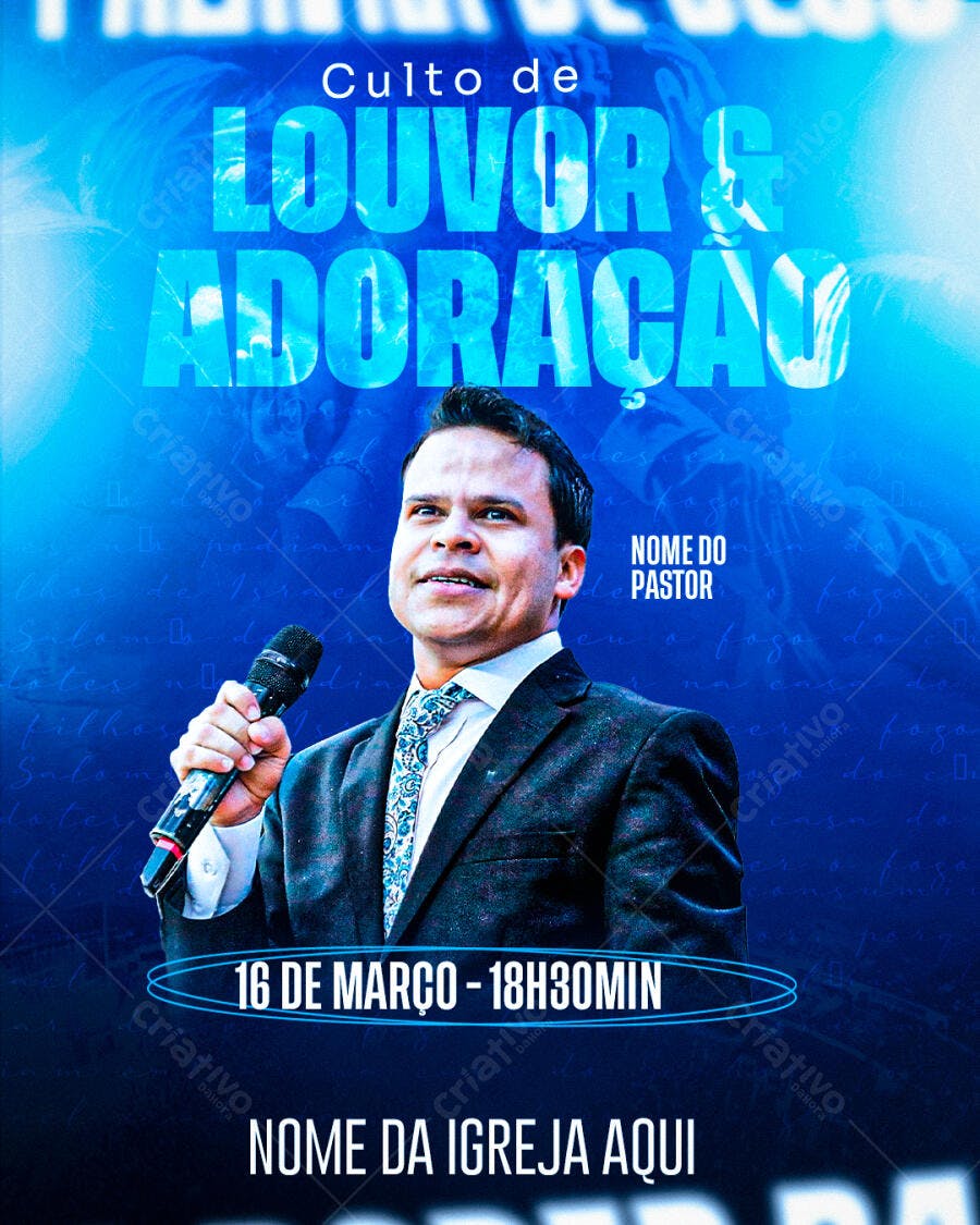 Flyer para Culto de Louvor e Adoração PSD Editável