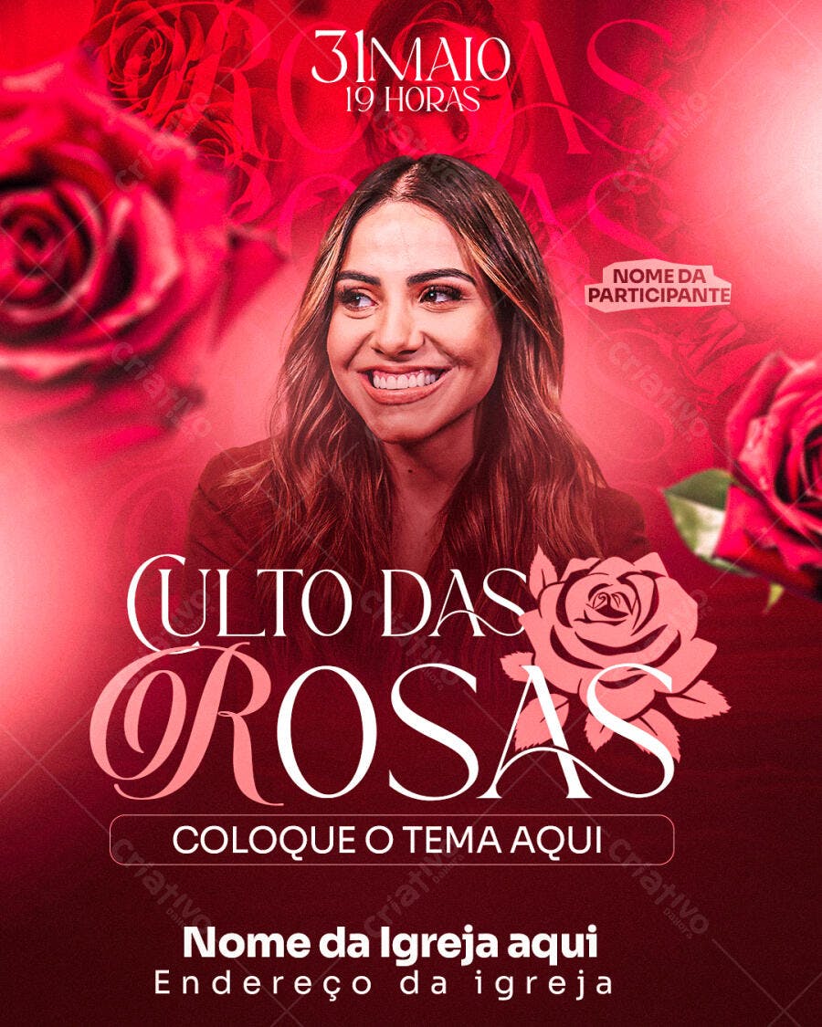 Flyer para Culto das Rosas 31 de Maio PSD