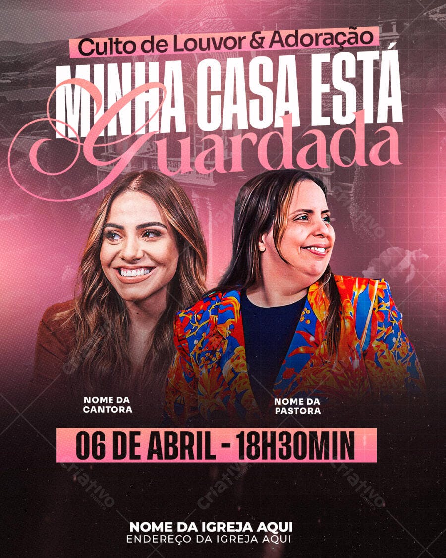 Flyer para Culto de Louvor 06 de Abril PSD Editável