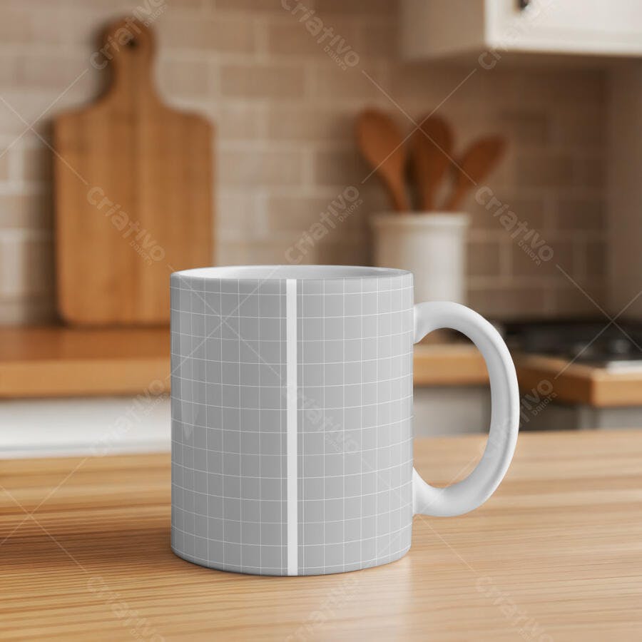 Mockup Caneca em Mesa de Madeira - Design Minimalista