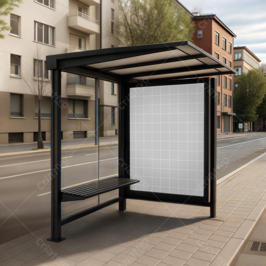 Mockup de Parada de Ônibus Moderna com Painel Publicitário
