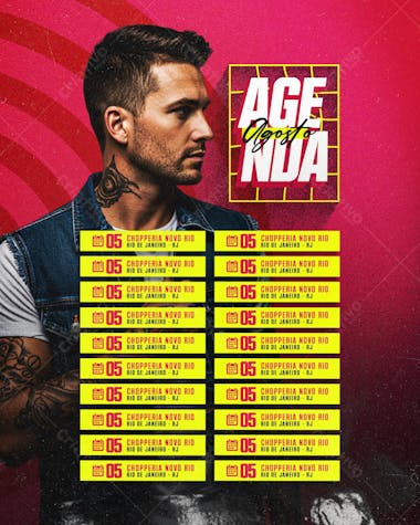 Modern and vibrant flyer design in red and yellow tones, perfect for promoting events at breweries. Features the image of a stylish man. Target audience: young adults.