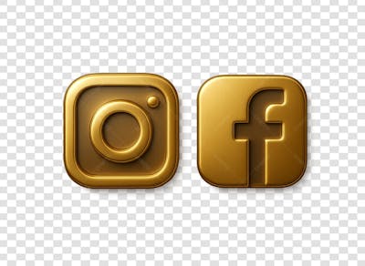 IMAGEM DA LOGO DO INSTAGRAM JUNTO COM A DO FACEBOOK NO ESTILO 3D ESTILO METÁLICO DA COR DOURADA E AMARELA PADRÃO PORÉM COM FUNDO TRANSPARENTE ESTILO PNG GRATIS