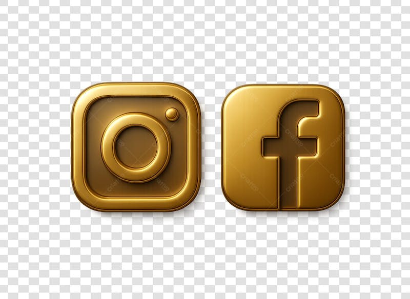 IMAGEM DA LOGO DO INSTAGRAM JUNTO COM A DO FACEBOOK NO ESTILO 3D ESTILO METÁLICO DA COR DOURADA E AMARELA PADRÃO PORÉM COM FUNDO TRANSPARENTE ESTILO PNG GRATIS