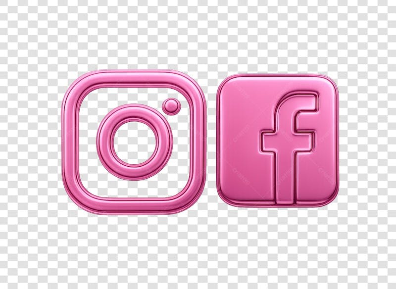 IMAGEM DA LOGO DO INSTAGRAM JUNTO COM A DO FACEBOOK NO ESTILO 3D ESTILO METÁLICO DA COR PINK BEM FEMININO PADRÃO PORÉM COM FUNDO TRANSPARENTE ESTILO PNG  GRATIS