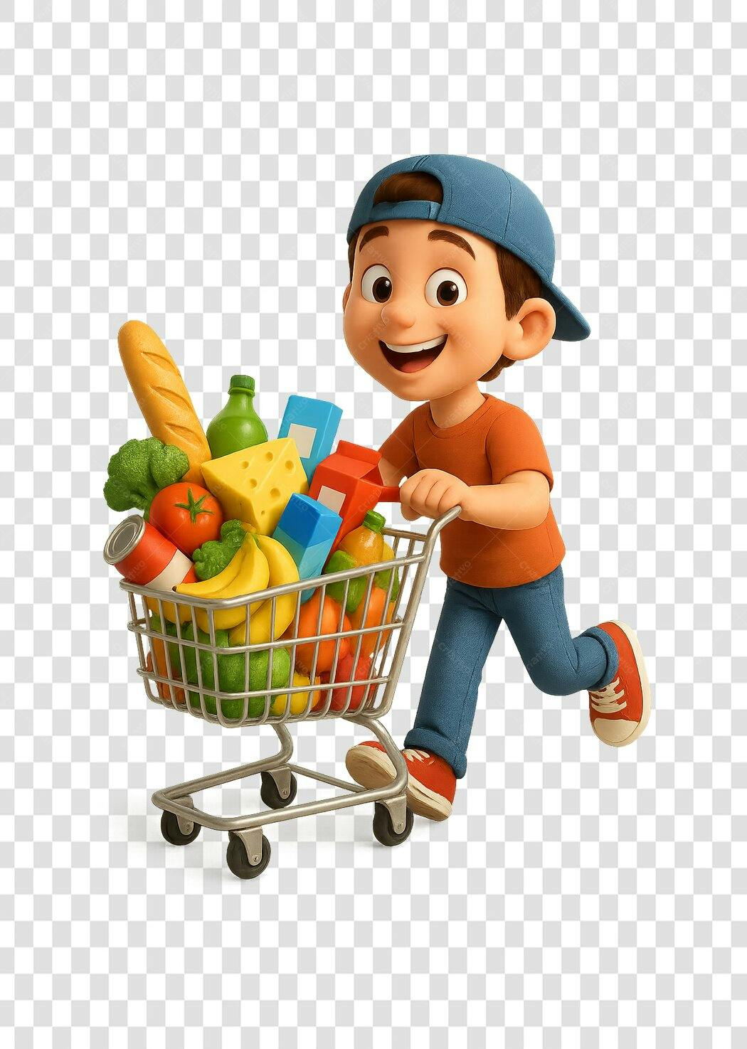 Ilustração Menino Carrinho Compras PNG com fundo transparente