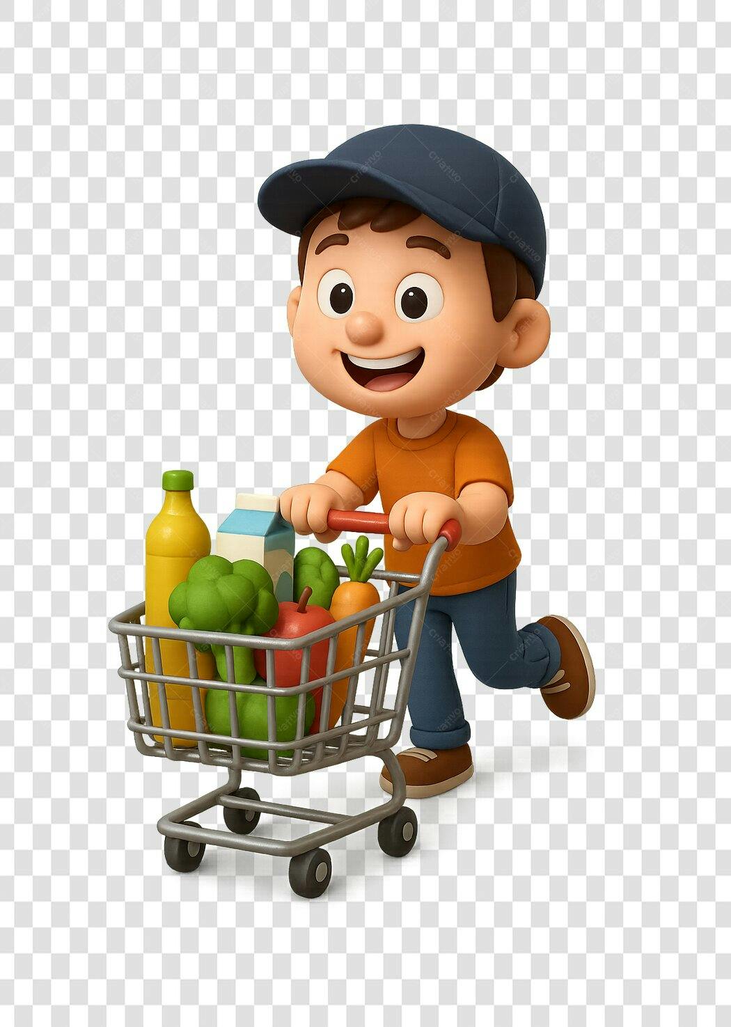 Ilustração Menino Carrinho Compras PNG com fundo transparente