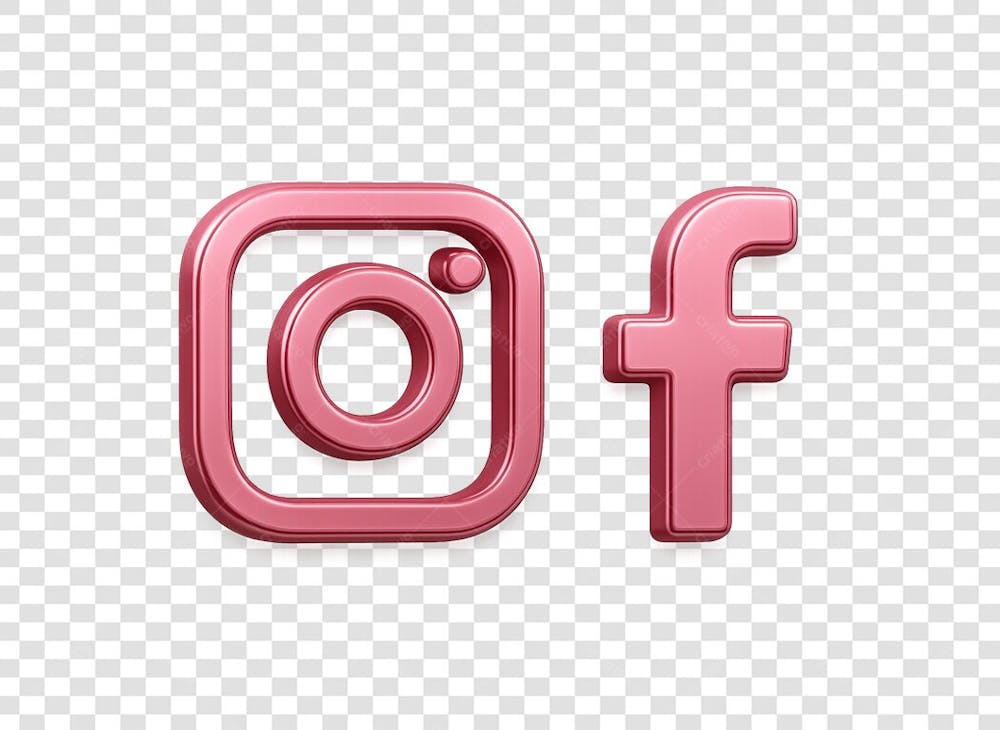 IMAGEM DA LOGO DO INSTAGRAM JUNTO COM A DO FACEBOOK NO ESTILO 3D ESTILO METÁLICO DA COR PINK BEM FEMININO PADRÃO PORÉM COM FUNDO TRANSPARENTE ESTILO PNG  GRATIS