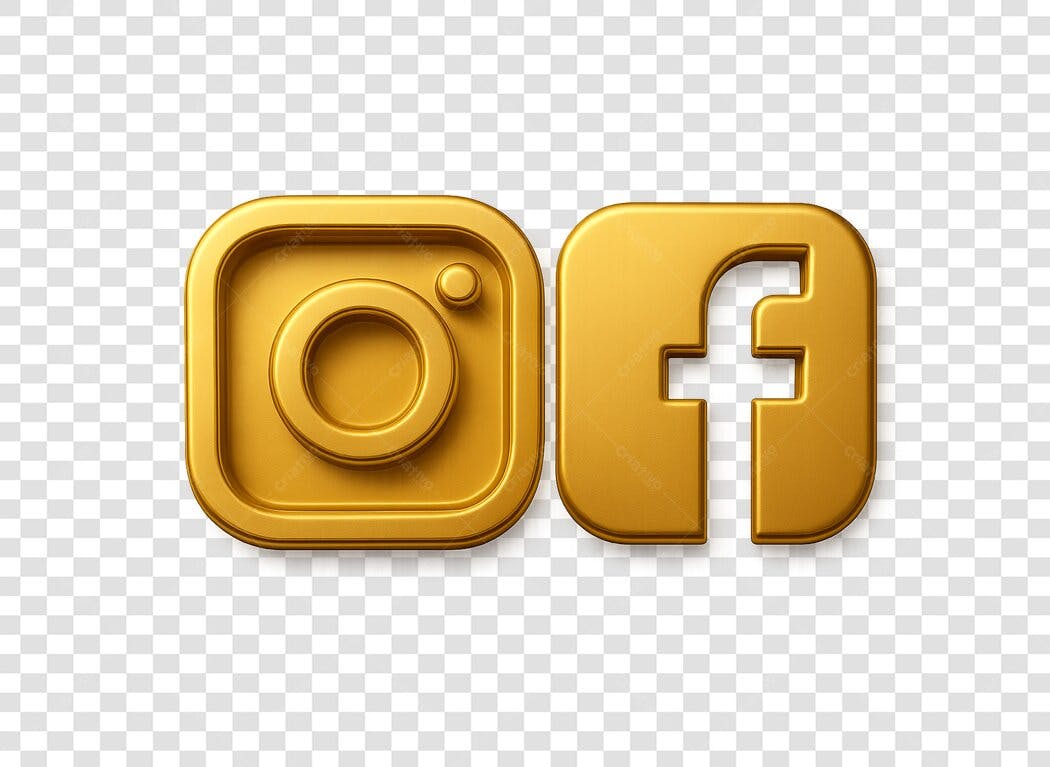 Ícones Instagram e Facebook Dourados PNG com fundo transparente