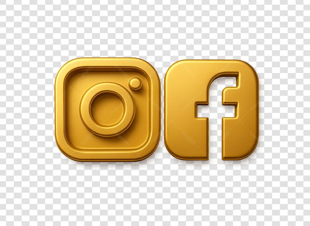 IMAGEM DA LOGO DO INSTAGRAM JUNTO COM A DO FACEBOOK NO ESTILO 3D ESTILO METÁLICO DA COR DOURADA E AMARELA PADRÃO PORÉM COM FUNDO TRANSPARENTE ESTILO PNG  GRATIS
