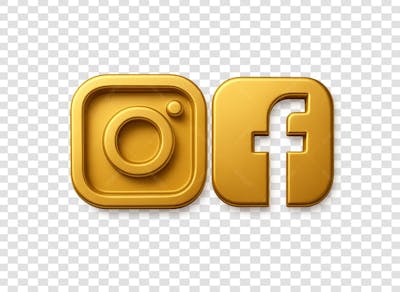 IMAGEM DA LOGO DO INSTAGRAM JUNTO COM A DO FACEBOOK NO ESTILO 3D ESTILO METÁLICO DA COR DOURADA E AMARELA PADRÃO PORÉM COM FUNDO TRANSPARENTE ESTILO PNG  GRATIS