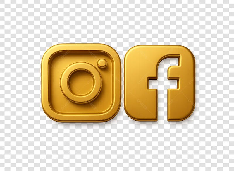 IMAGEM DA LOGO DO INSTAGRAM JUNTO COM A DO FACEBOOK NO ESTILO 3D ESTILO METÁLICO DA COR DOURADA E AMARELA PADRÃO PORÉM COM FUNDO TRANSPARENTE ESTILO PNG  GRATIS