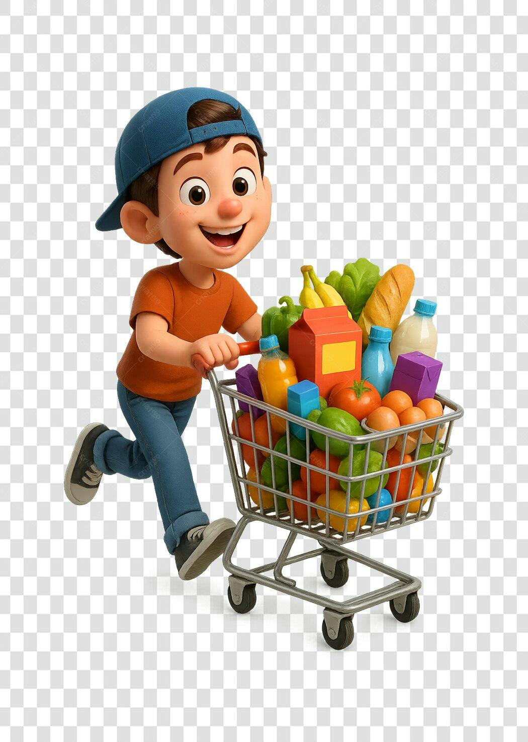 Ilustração Menino Carrinho Compras PNG com fundo transparente