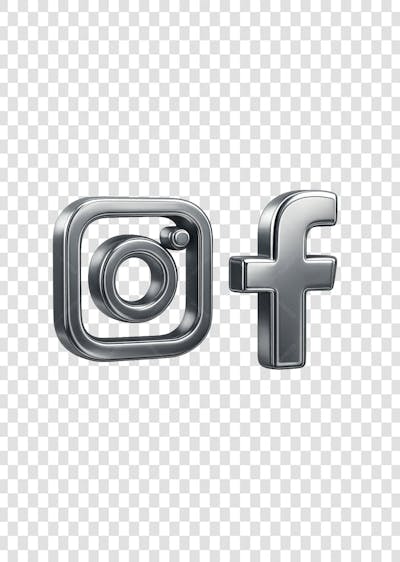 LOGO 3D FACEBOOK E INSTAGRAM METÁLICO EM PNG  GRATIS