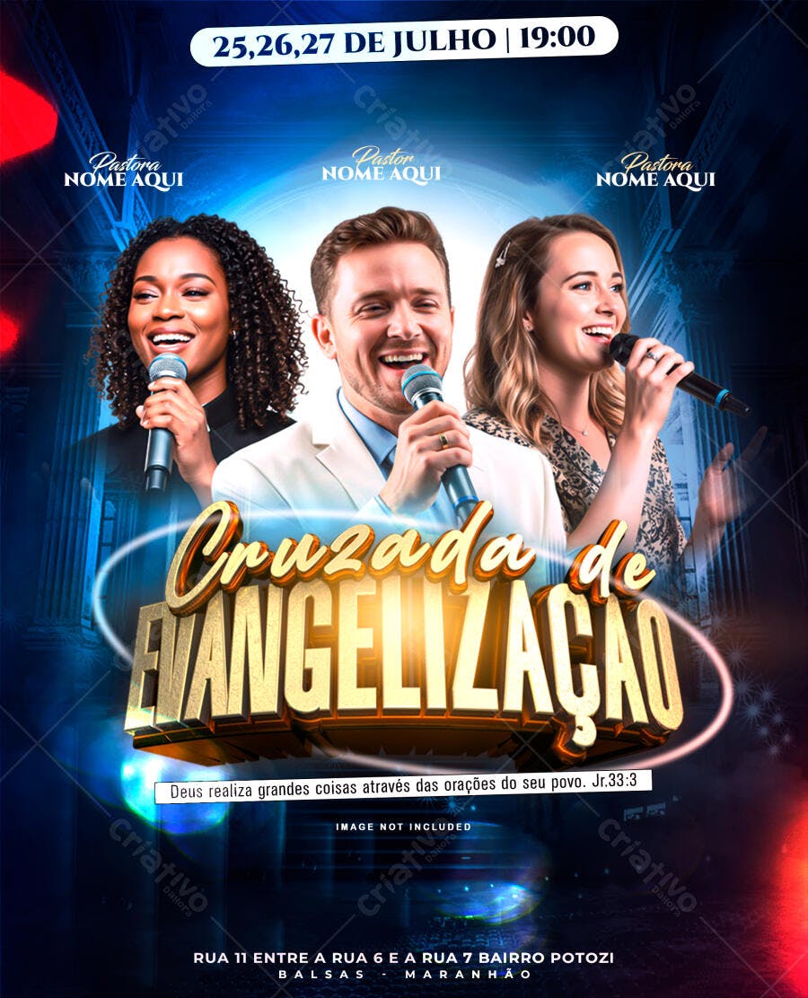 Flyer para Cruzada de Evangelização 25, 26 e 27 de Julho PSD Editável
