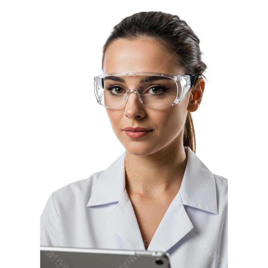 Cientista mulher usando óculos de proteção