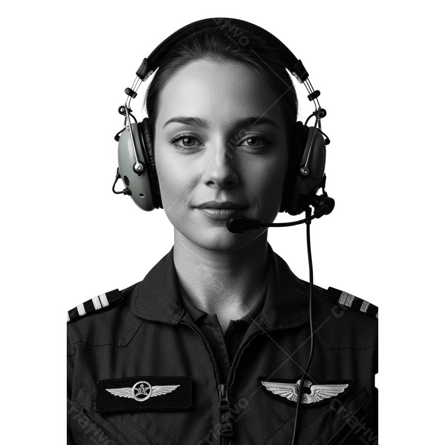 Piloto mulher com fone de ouvido