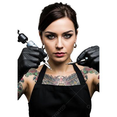 Uma tatuadora em close-up