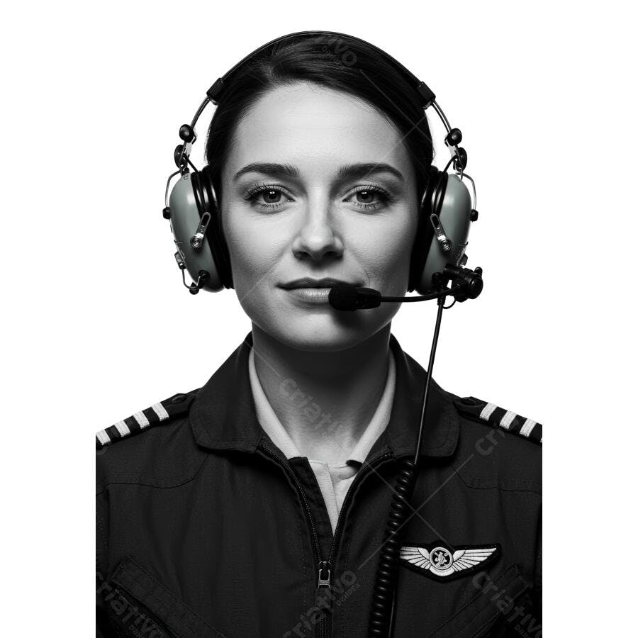 Piloto feminina com fone de ouvido