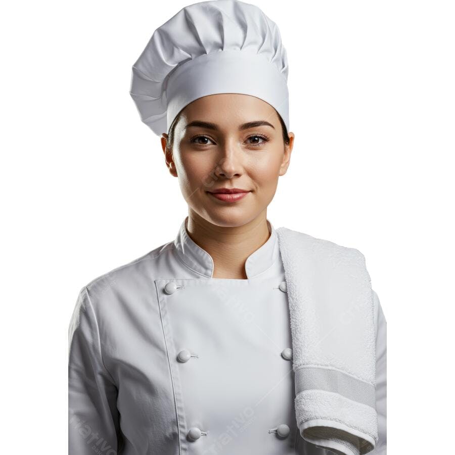 Chef mulher uniforme branco sorrindo