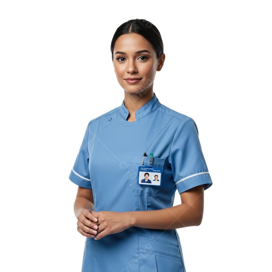 Enfermeira com uniforme azul claro