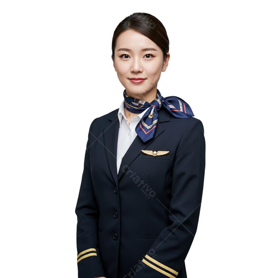 Comissária de bordo asiática em uniforme