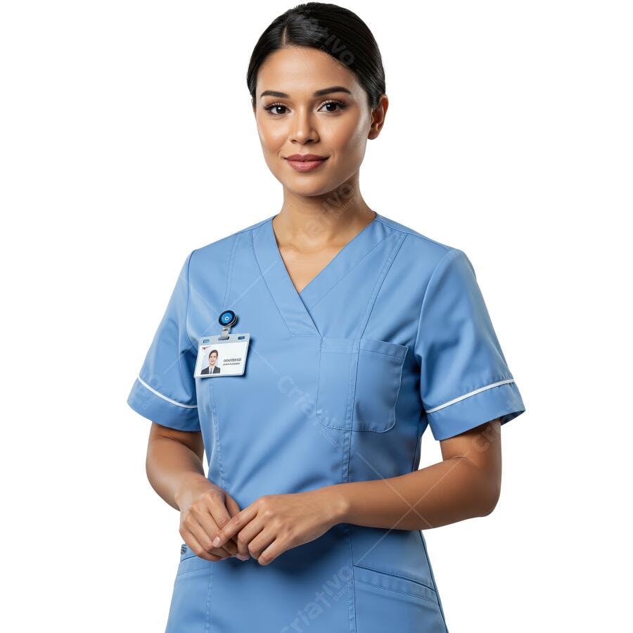 Enfermeira sorridente uniforme azul claro