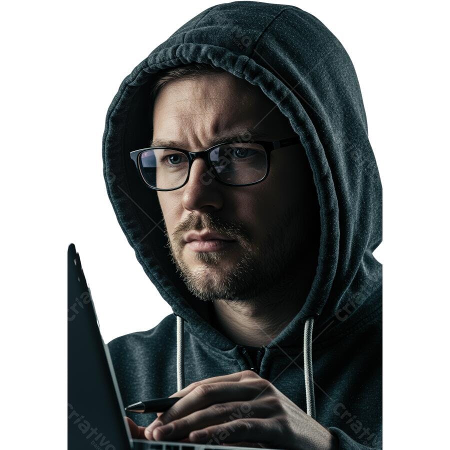 Homem com capuz usando laptop