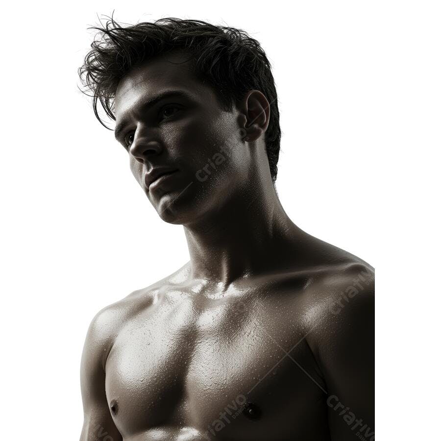 Homem musculoso suado retrato em preto e branco
