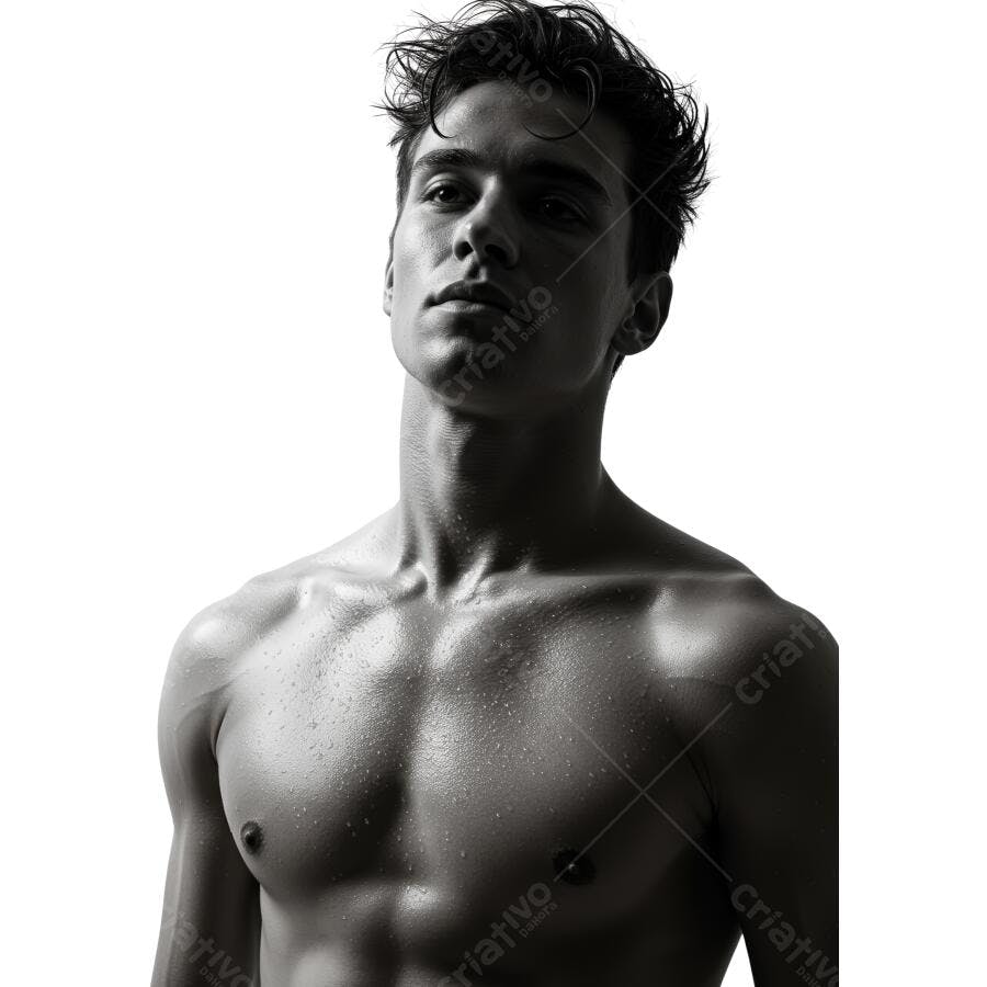 Homem musculoso em foto preto e branco