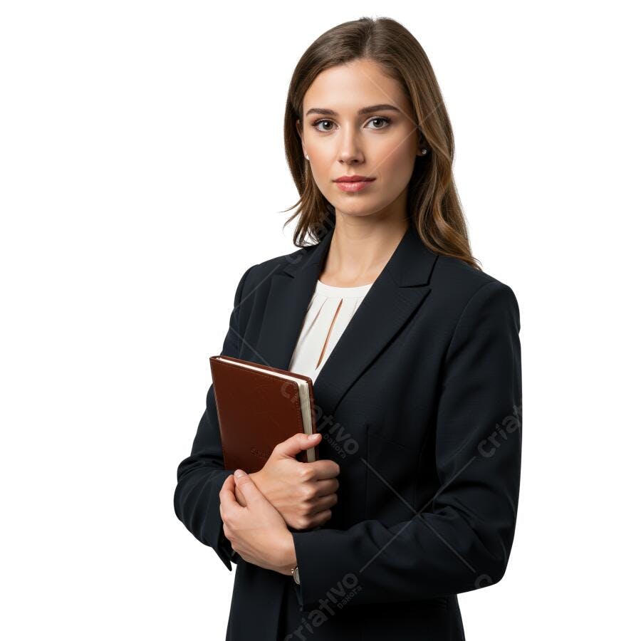 Mulher executiva segurando agenda marrom