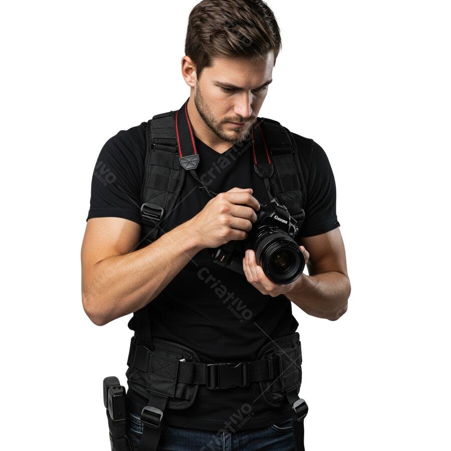Fotógrafo profissional com câmera Canon