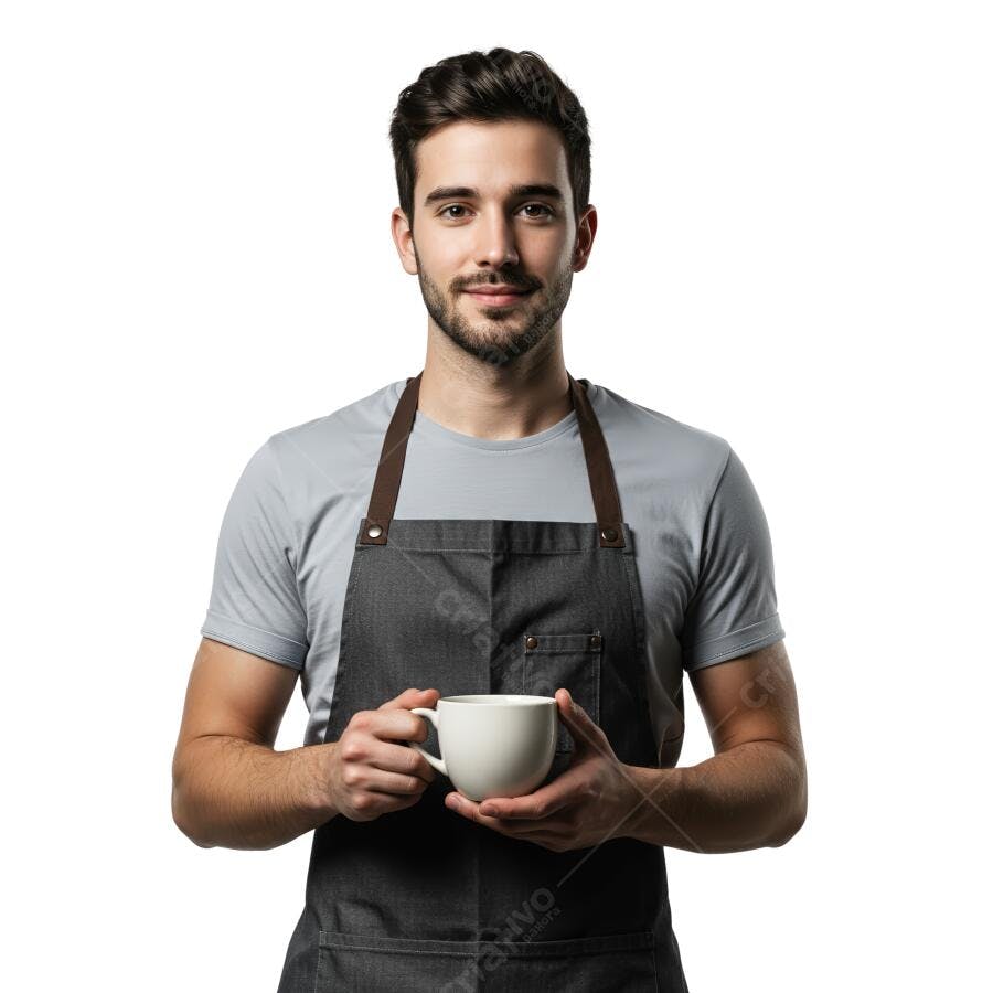 Barista segurando xícara de café sorriso