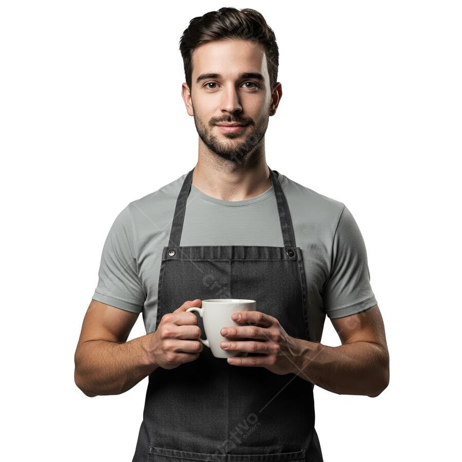 Barista segurando xícara de café fundo branco