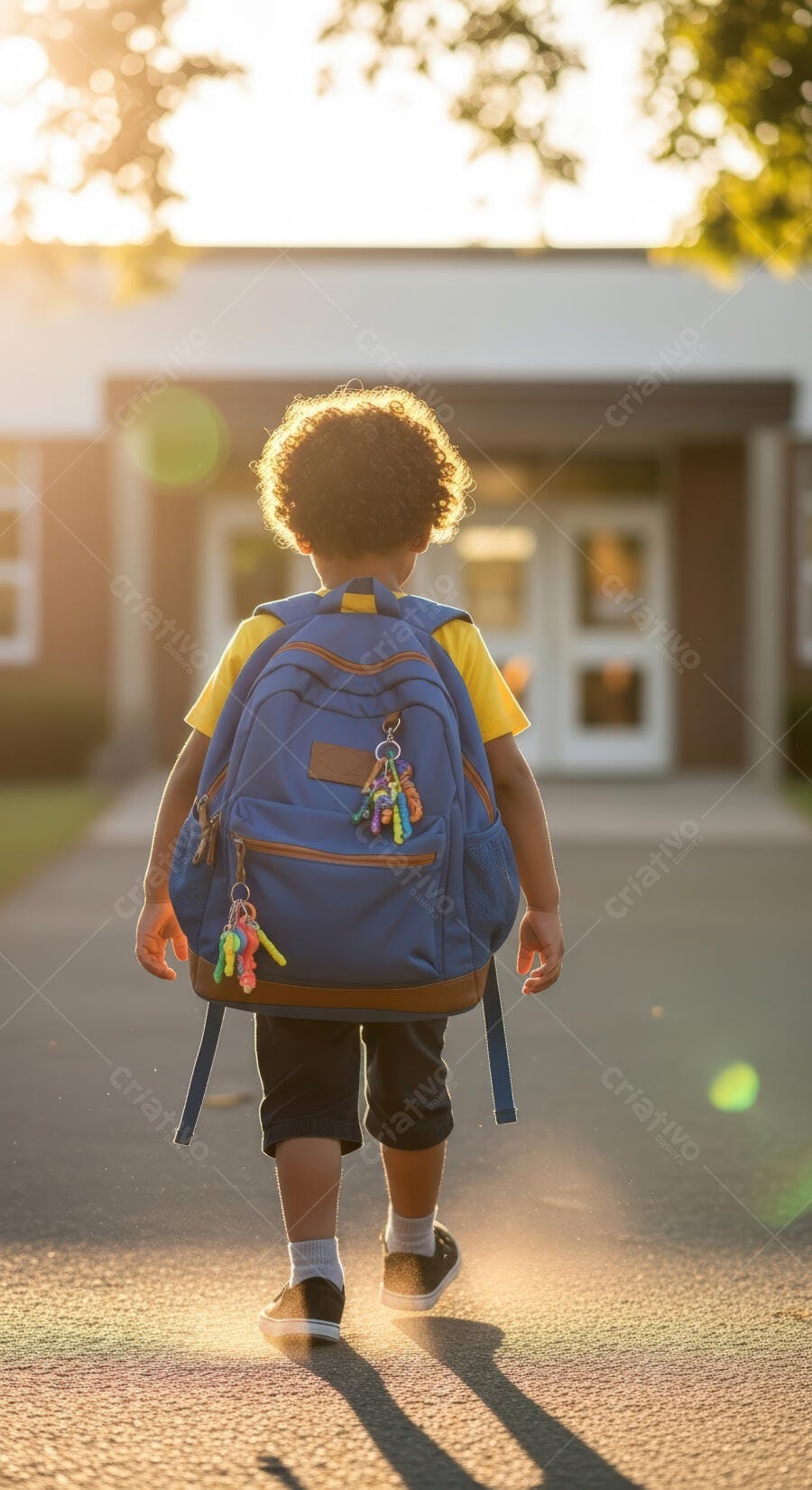 Criança indo para escola ao entardecer