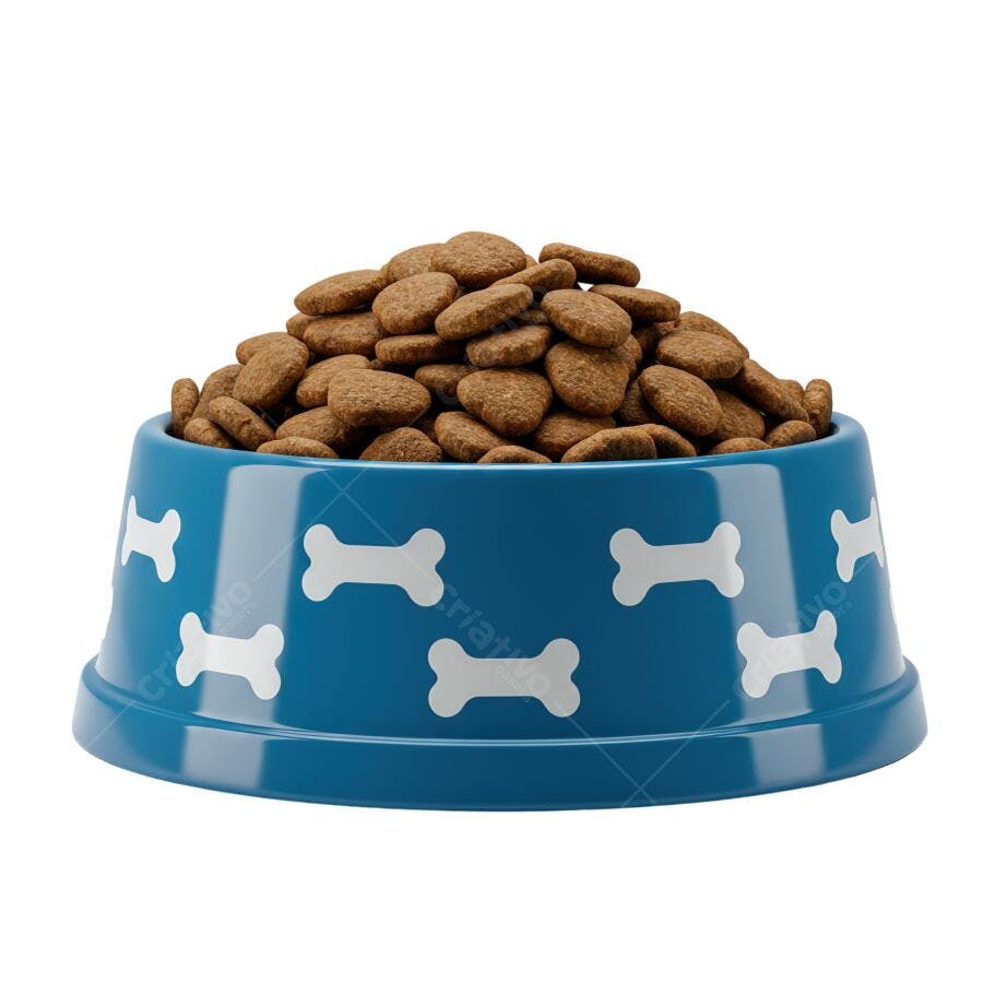Ração para cachorro em tigela azul