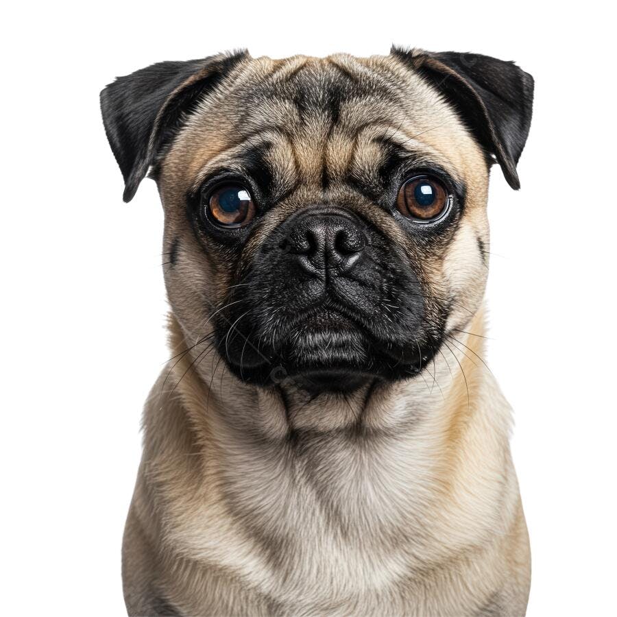 Pug olhar sério fundo branco