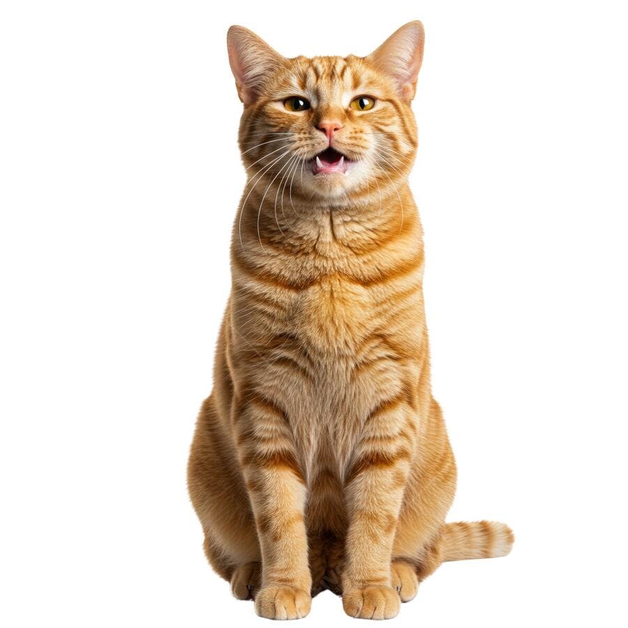 Gato ruivo sentado fundo branco