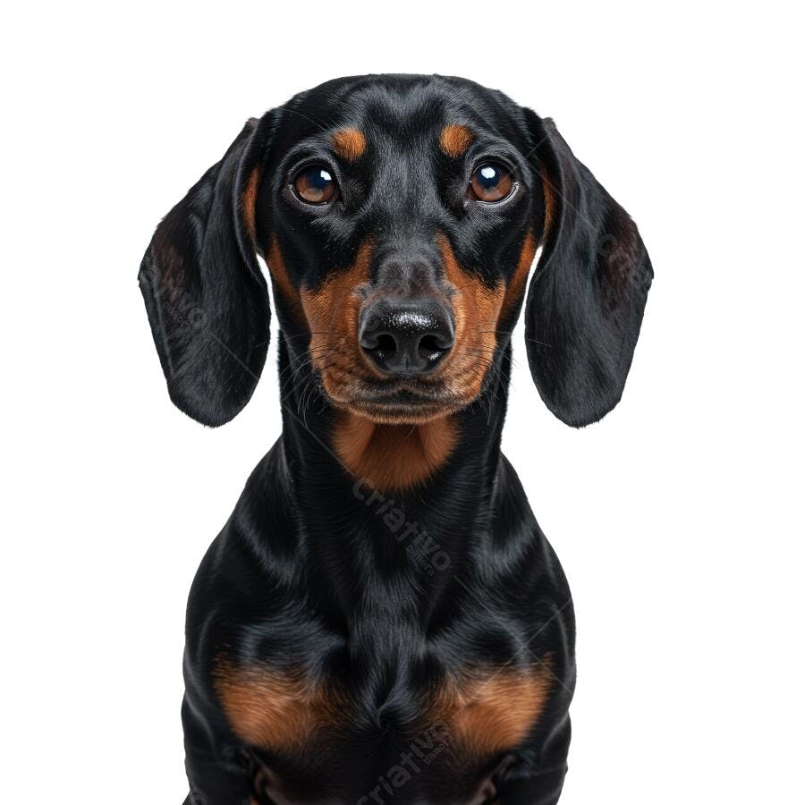 Dachshund preto e castanho em fundo branco
