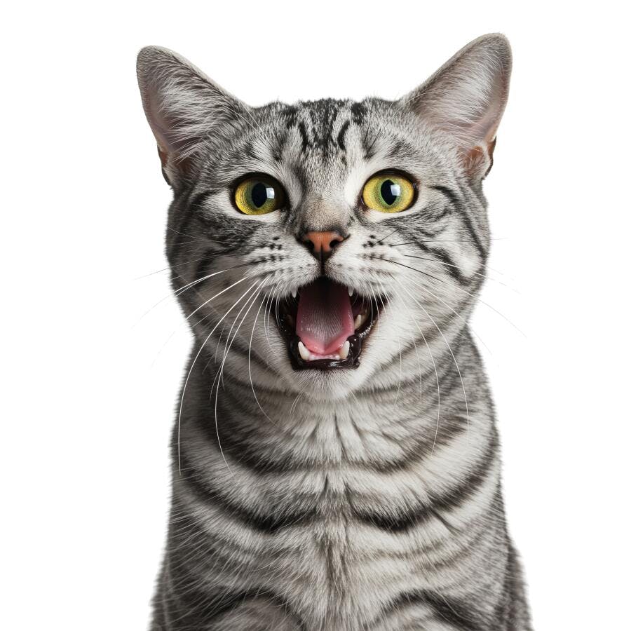 Gato Cinza com Boca Aberta