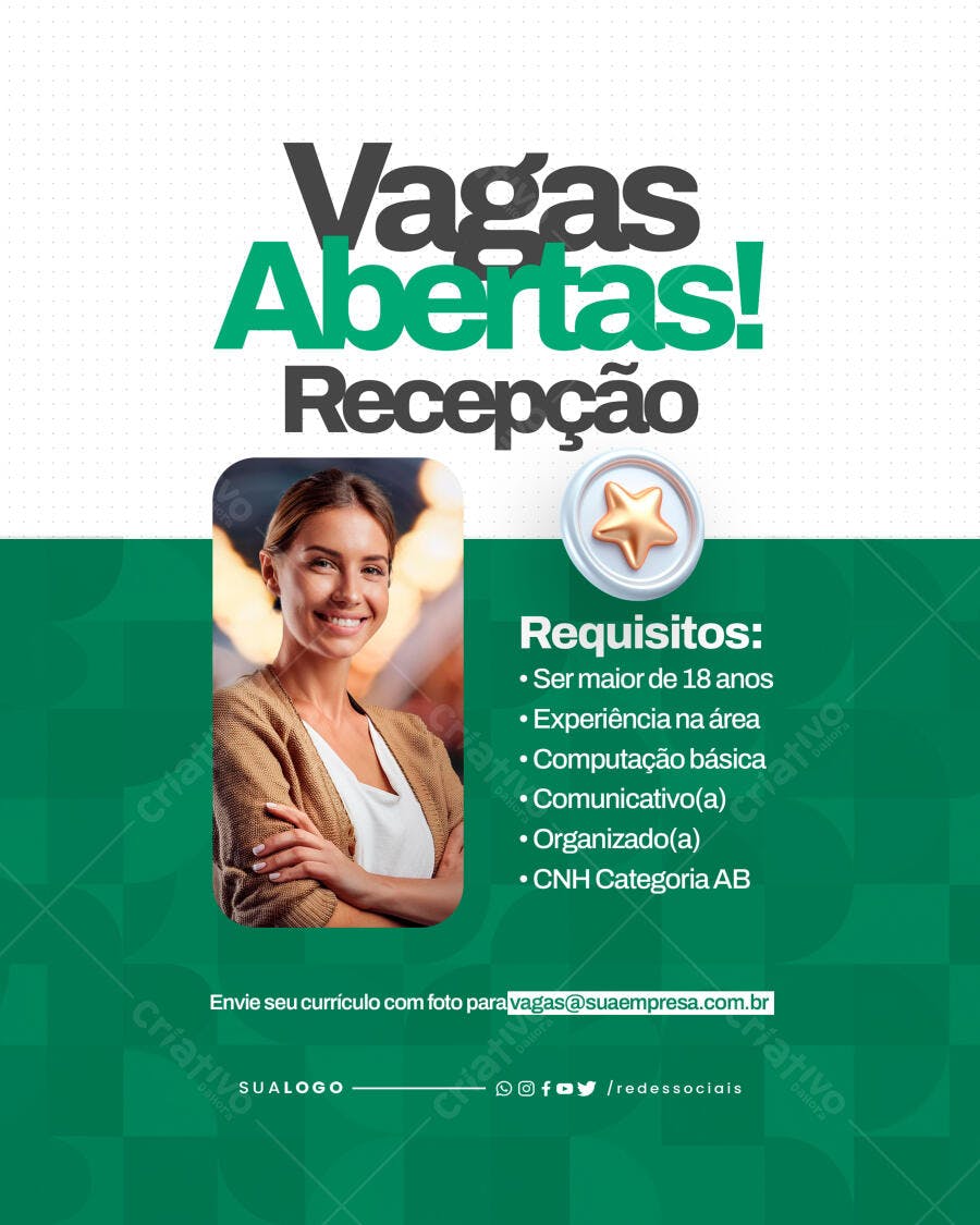 Flyer Vagas de Emprego Recepção PSD Editável