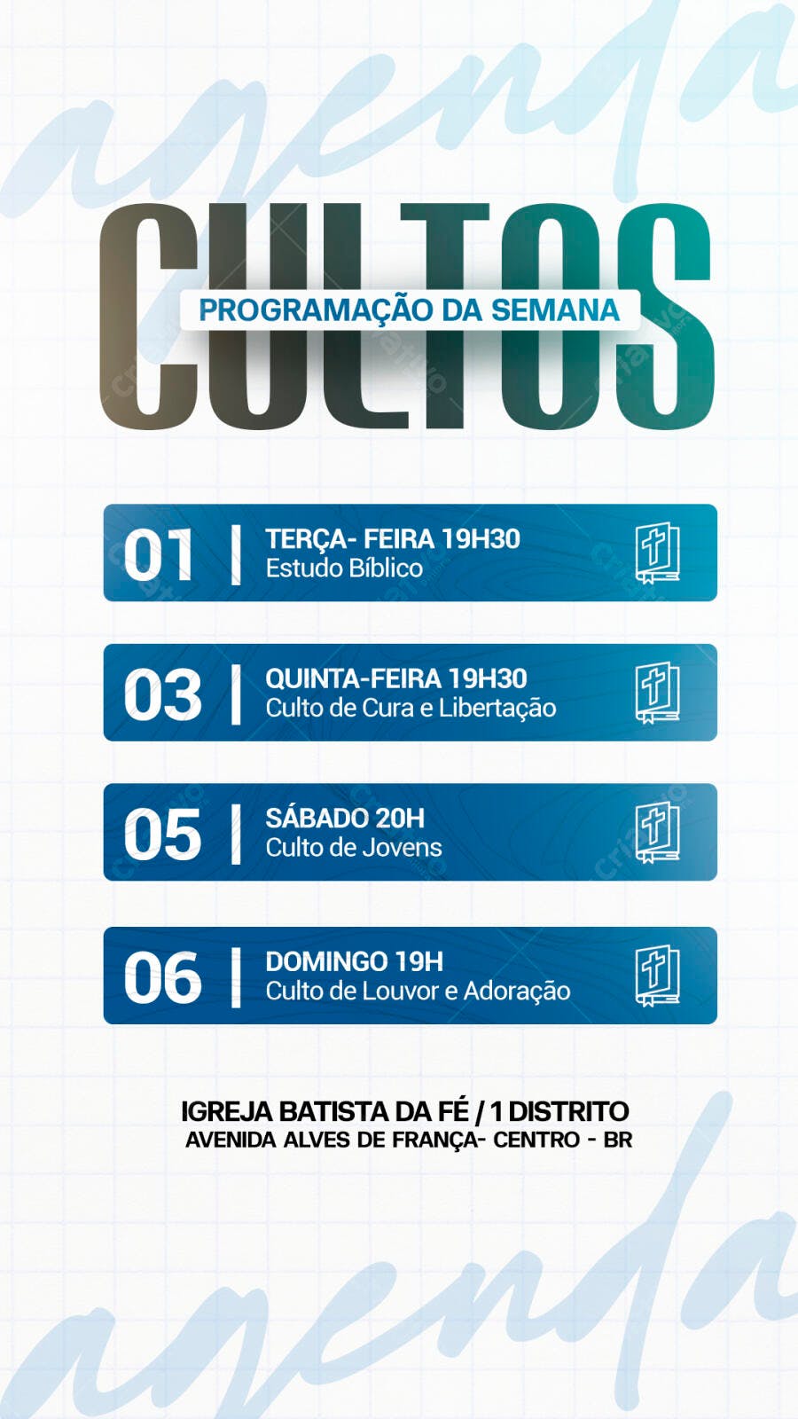 Flyer Programação de Cultos Igreja PSD Editável