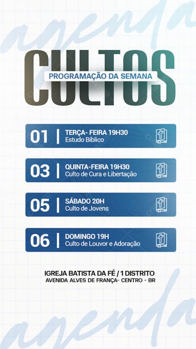agenda semanal culto da igreja - 05