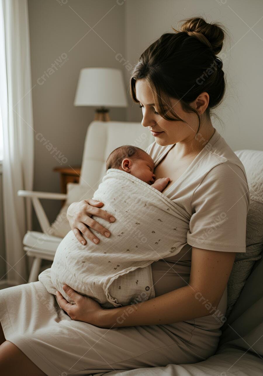 Mãe amamentando bebê recém-nascido