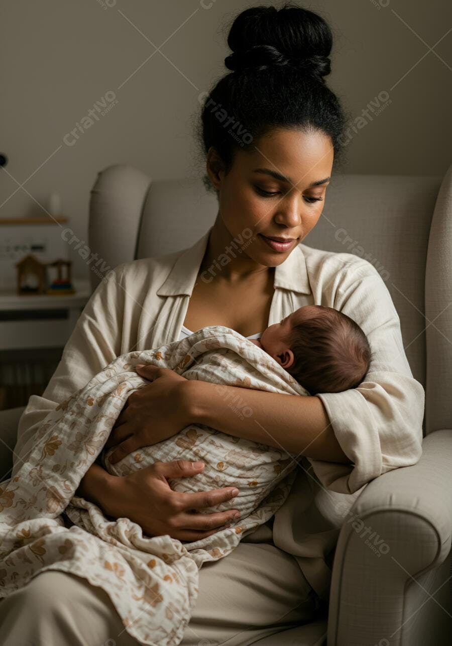 Mãe negra amamentando bebê recém-nascido