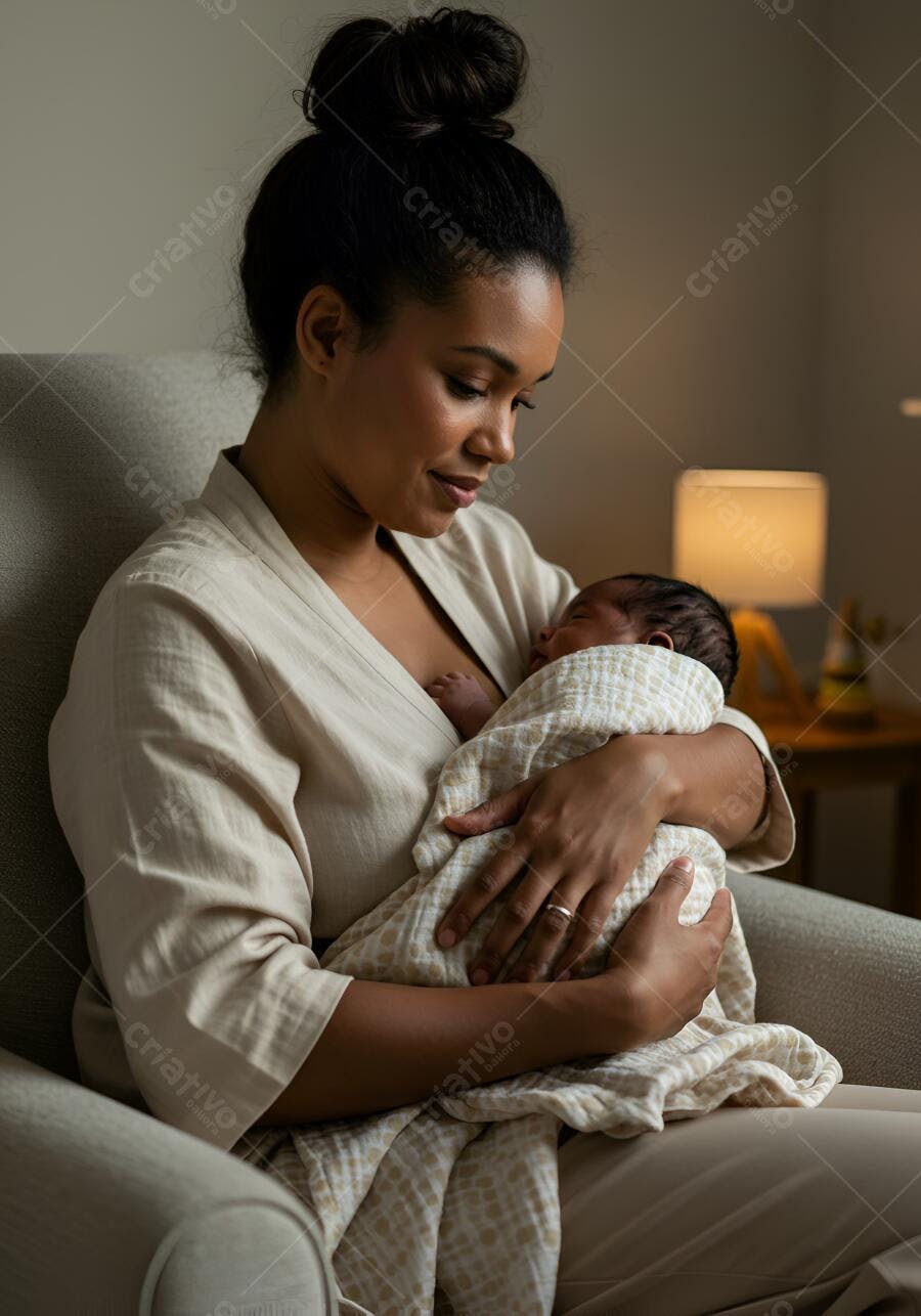 Mãe negra amamentando seu bebê recém-nascido