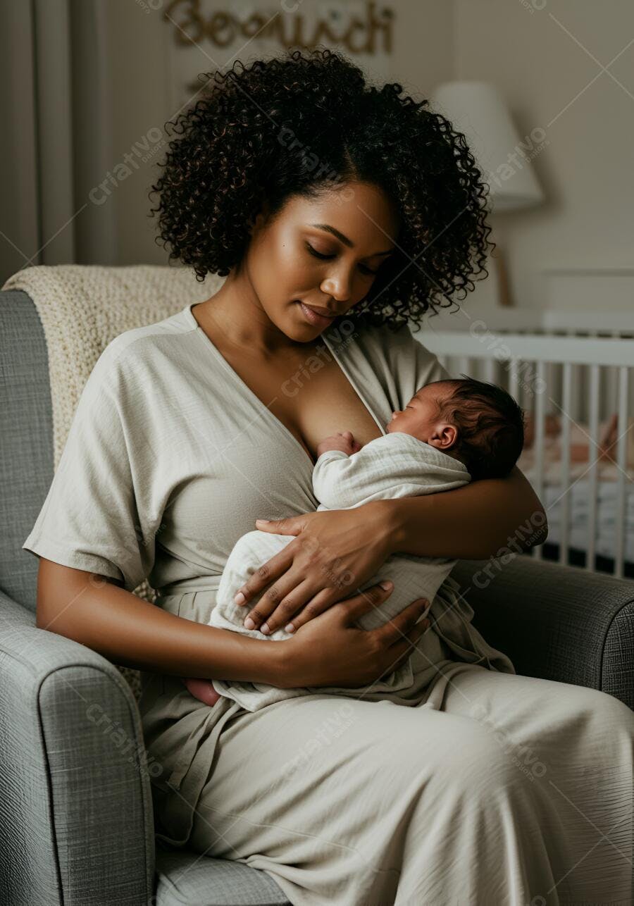 Mãe amamentando bebê recém-nascido