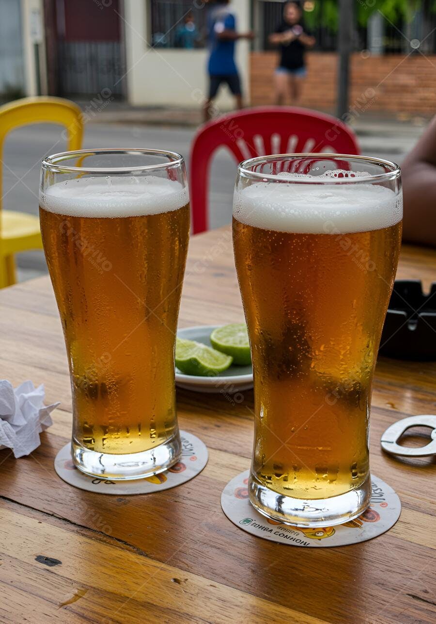 Duas Cervejas Geladas em Mesa de Bar