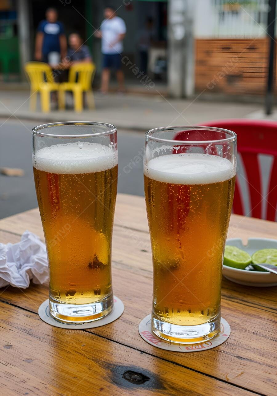 Duas Cervejas Geladas em Mesa de Bar