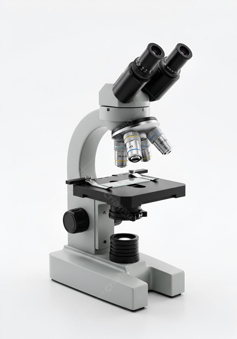 Microscópio binocular moderno em fundo branco